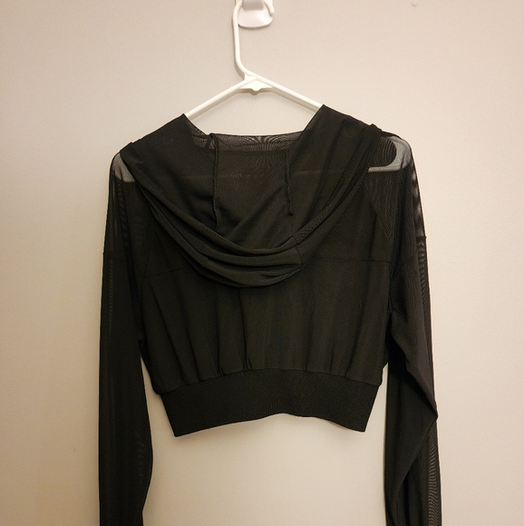 Forever 21 Black Mesh Net Zip-up Crop Top Cropped Hoodie Jacket Size Sma… - Picture 3 of 5